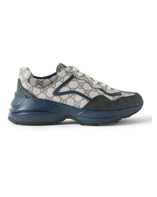 Gucci Blue Rhyton gg-print Leather And Canvas Trainers for men