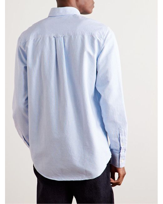 Colby 5910 Button-Down Collar Logo-Embroidered Striped Organic Cotton Shirt di NN07 in Blue da Uomo