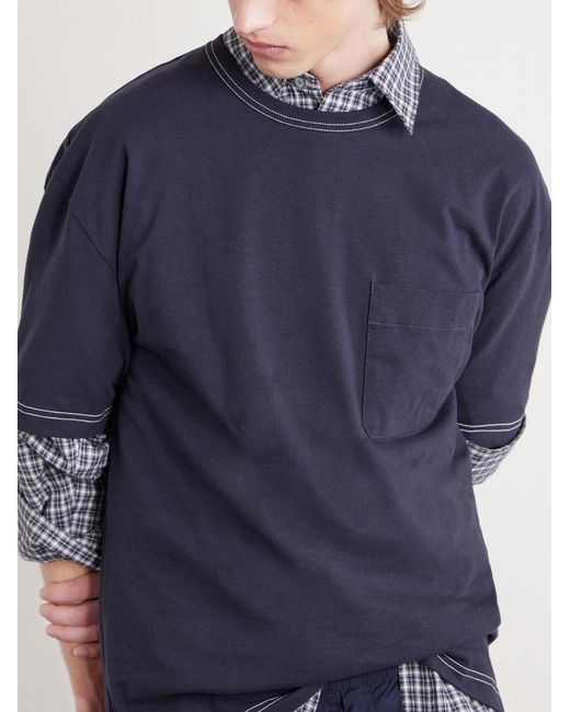 Lemaire Blue Cotton And Linen-Blend Jersey T-Shirt for men