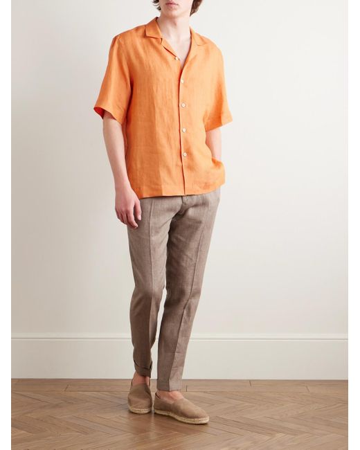 Paul Smith Natural Tapered Linen Drawstring Trousers for men