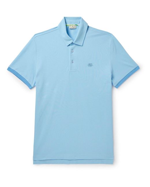 Etro Blue Logo-embroidered Cotton-piqué Polo Shirt for men