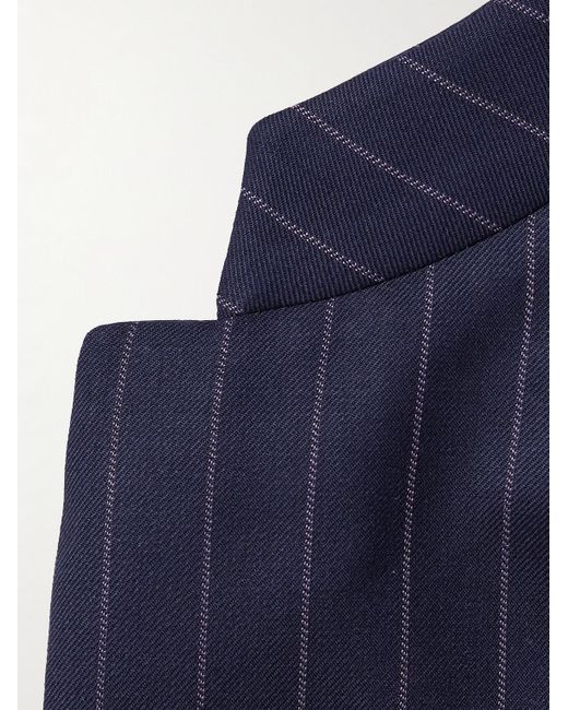 Kingsman Blue Argylle Slim-fit Nehru-collar Pinstriped Wool-blend Suit Jacket for men