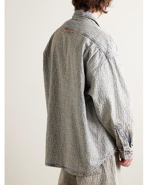 Camicia oversize in denim con logo jacquard Setar di Acne in Gray da Uomo