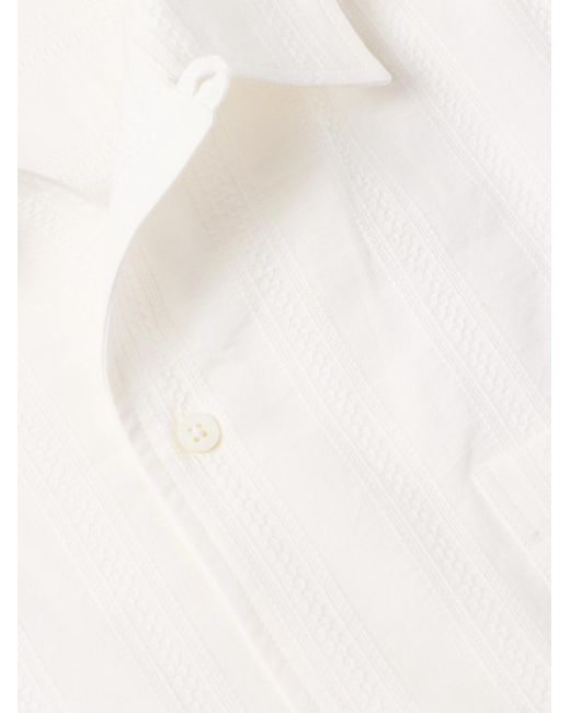 De Bonne Facture Hemd aus einer Baumwoll-Leinenmischung mit wandelbarem Kragen und Stickereien in White für Herren