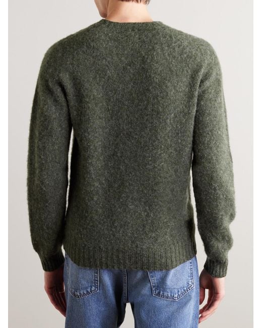 Drake's Green Brushed Shetland Wool Sweater for men