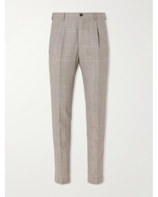 Slowear Gray Tapered Prince Of Wales Checked Wool And Cashmere-Blend Trousers for men
