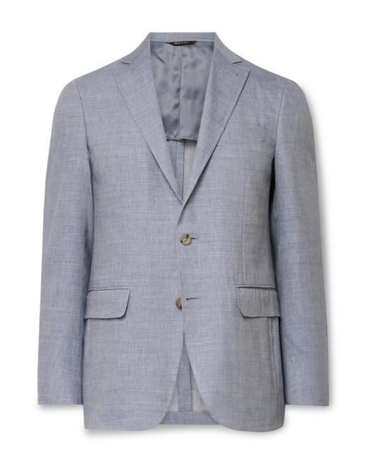 Canali Blue Kei Slim-fit Linen And Wool-blend Suit Jacket for men