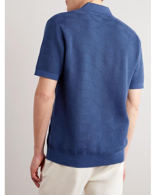 Mr P. Blue Jacquard-Knit Cotton Polo Shirt for men