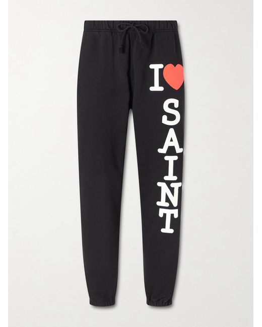 SAINT Mxxxxxx Blue I Love Saint Tapered Printed Cotton-jersey Sweatpants for men