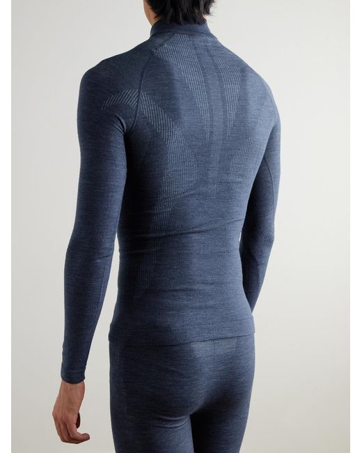 Falke Blue Printed Virgin Wool-blend Half-zip Ski Base Layer for men