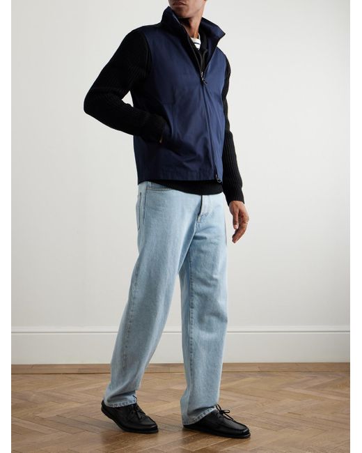 Loro Piana Blue Landon Suede-Trimmed Cotton-Satin Gilet for men