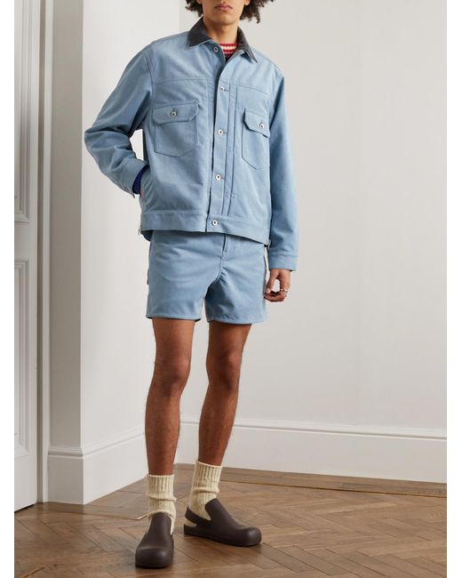 Sacai Blue Corduroy-Trimmed Faux Suede Bomber Jacket for men