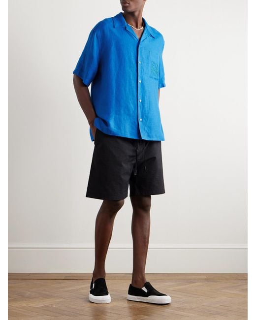 Paula's Ibiza Camicia in lino con colletto convertibile e logo ricamato di Loewe in Blue da Uomo