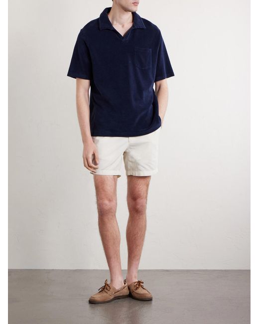 Mr P. Blue Cotton And Silk-Blend Terry Polo Shirt for men