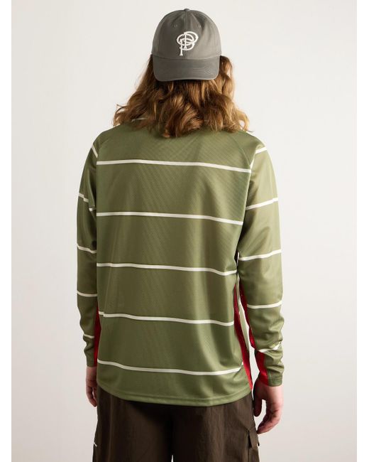 Pop Trading Co. Green Striped Printed Mesh T-shirt for men