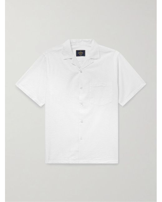 Portuguese Flannel White Atlantico Convertible-collar Cotton-seersucker Shirt for men