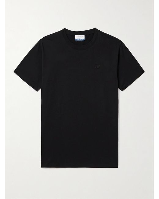 T-shirt in jersey di cotone con logo ricamato di Off-White c/o Virgil Abloh in Black da Uomo