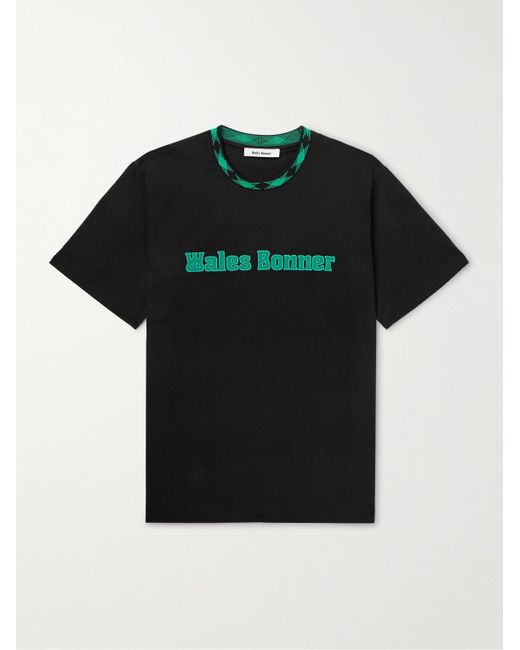 T-shirt in jersey di cotone biologico con logo applicato di Wales Bonner in Black da Uomo