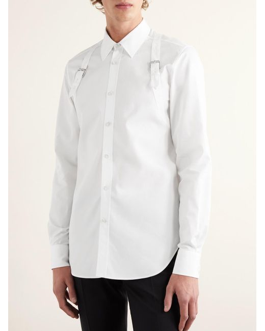 Alexander McQueen White Harness-detailed Cotton-poplin Shirt for men