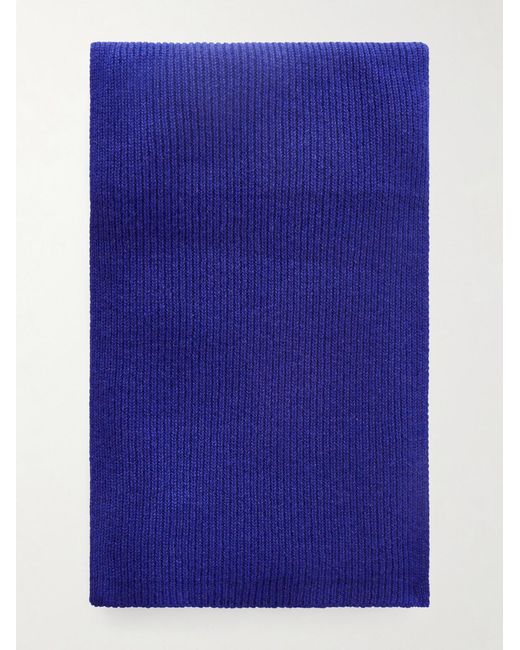 William Lockie Blue Ribbed Cashmere Scarf for men