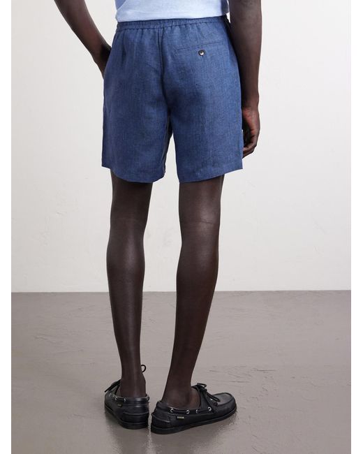 Mr P. Blue Straight-Leg Herringbone Linen Shorts for men