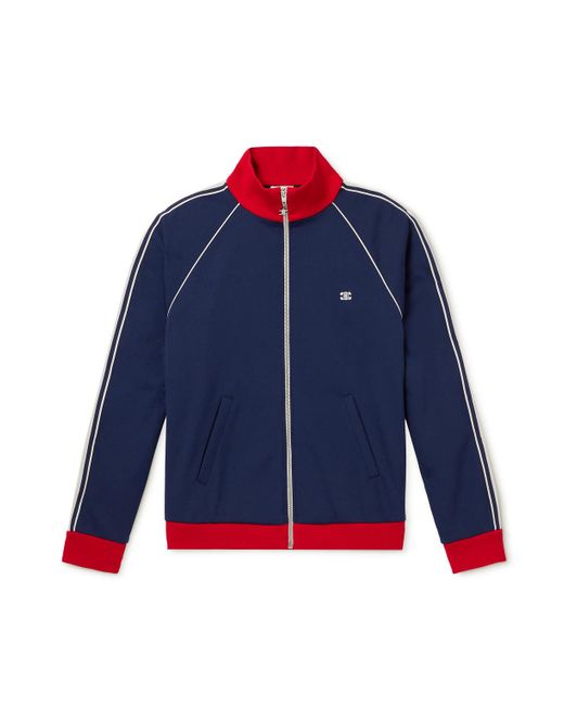 Céline Blue Webbing-Trimmed Logo-Embroidered Jersey Track Jacket for men