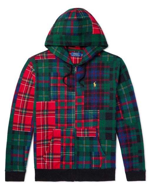 Polo Ralph Lauren Red Checked Cotton-Blend Zip-Up Hoodie for men