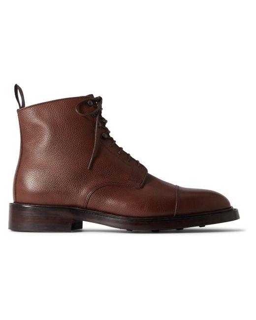 Kingsman Brown George Cleverley Taron Cap-toe Pebble-grain Leather Boots for men