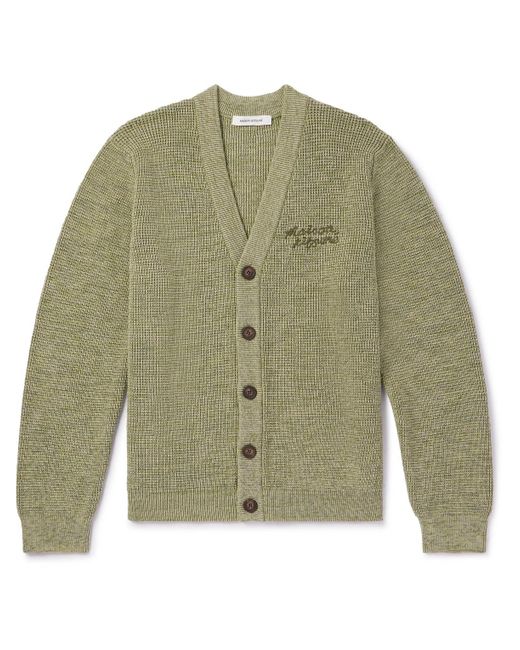 Maison Kitsuné Green Handwriting Comfort Logo-embroidered Cotton Cardigan for men