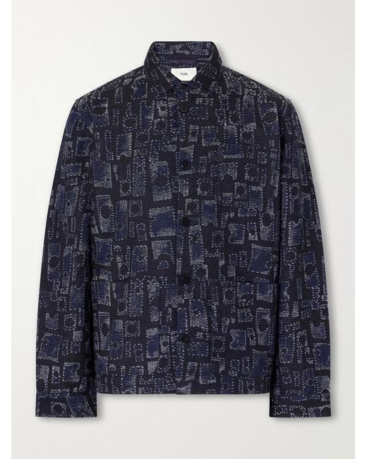 Folk Blue Assembly Jacquard Cotton-Blend Jacket for men