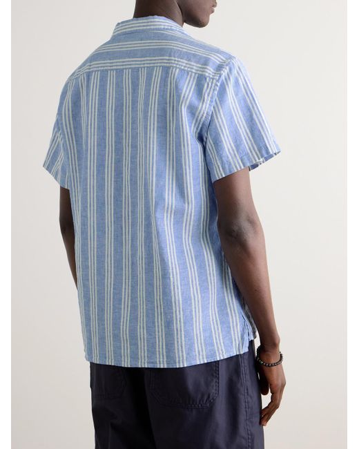 Oliver Spencer Blue Camp-collar Striped Cotton And Linen-blend Shirt for men
