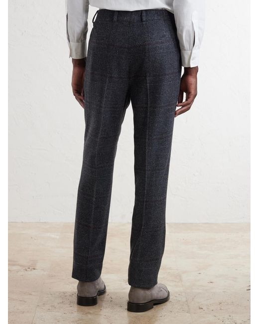 Brunello Cucinelli Gray Lesire Straight-Leg Pleated Checked Silk, Wool And Cashmere-Blend Suit Trousers for men