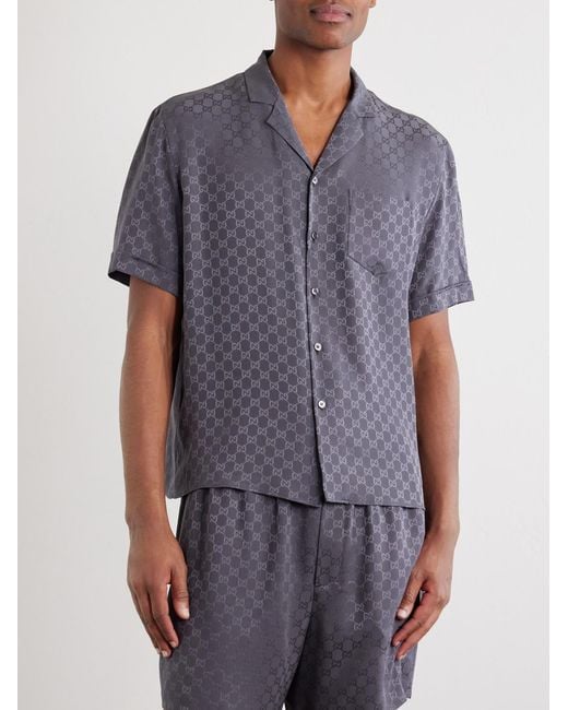 Gucci Blue Bowling Gg Supreme Jacquard Silk-Twill Shirt for men