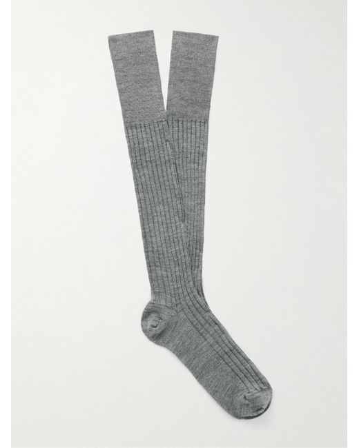 Brunello Cucinelli Gray Ribbed Wool And Cashmere-Blend Socks for men