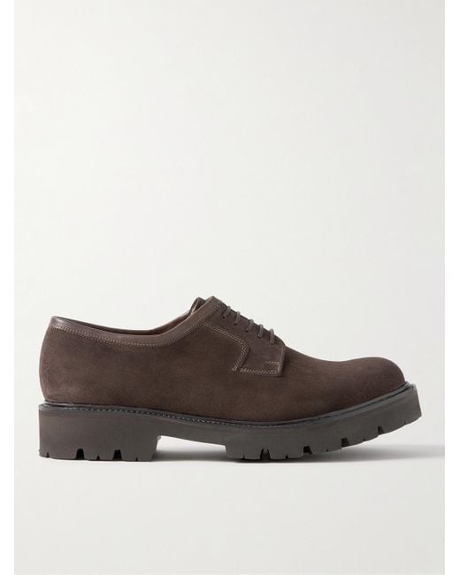 GRENSON Brown Camden Suede Derby Shoes for men