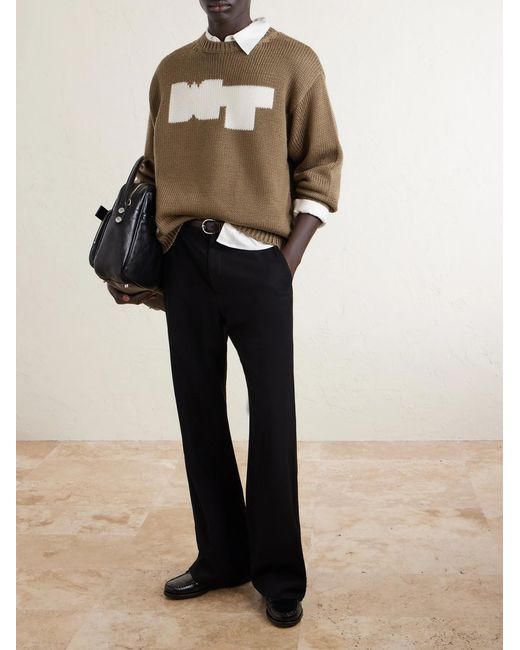 (w)taps Natural Logo-intarsia Ribbed-knit Sweater for men
