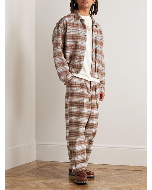 STORY mfg. Brown Lush Wide-leg Pleated Checked Cotton Pants for men