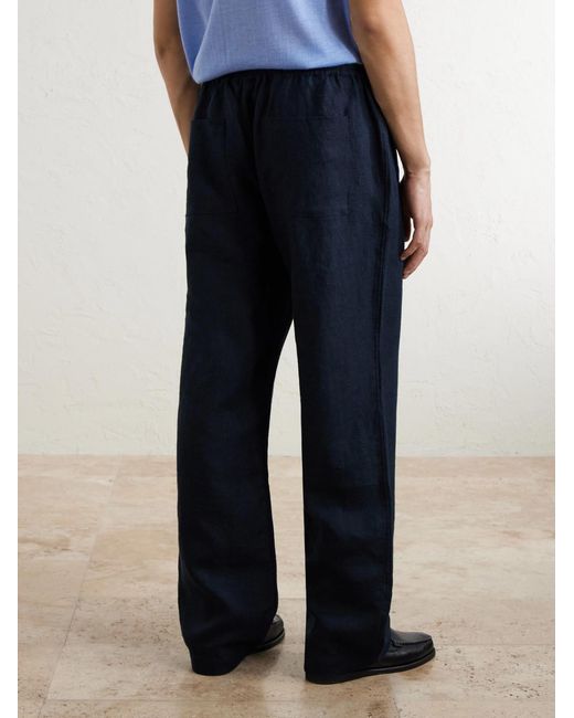 Saman Amel Blue Straight-Leg Linen Trousers for men