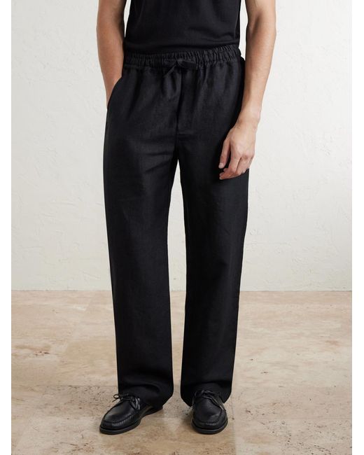 Saman Amel Black Straight-Leg Linen Trousers for men