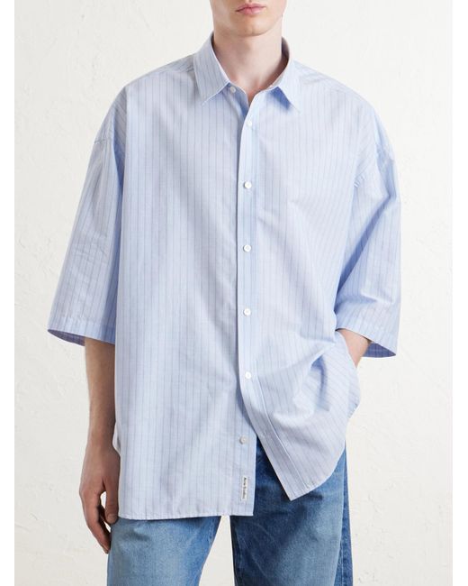 Acne Blue Soffia Striped Cotton-Poplin Shirt for men