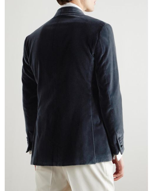 Thom Sweeney Blue Shawl-Lapel Double-Breasted Cotton-Velvet Tuxedo Jacket for men