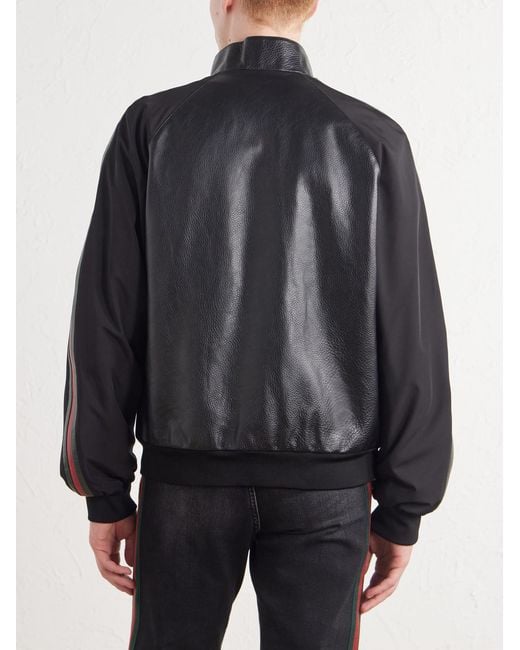 Gucci Black Leather-Panel Bomber Jacket for men