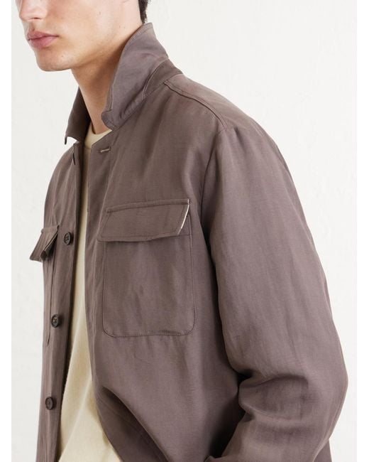 Eleventy Brown Lyocell And Linen-Blend Shirt for men