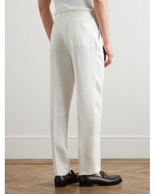 Zegna White Straight-Leg Pleated Linen-Twill Trousers for men
