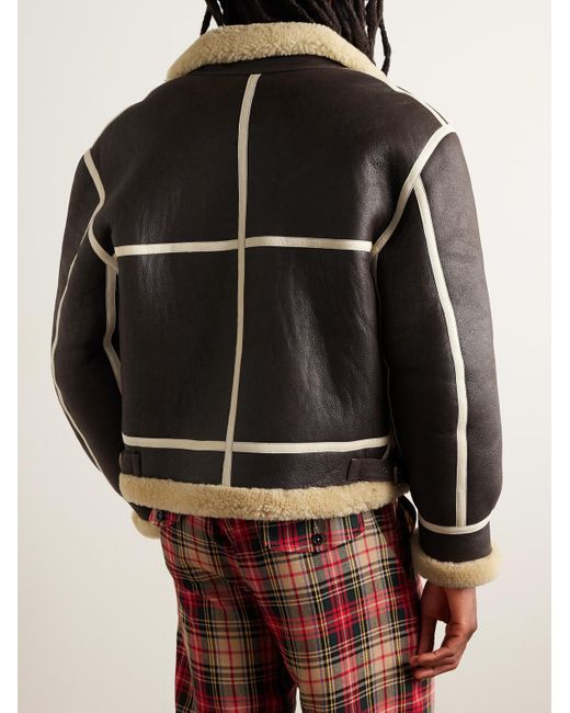Bode Black Leather-trimmed Shearling Jacket for men