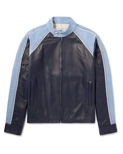 Wales Bonner Blue Marvel Studded Suede-trimmed Leather Jacket for men