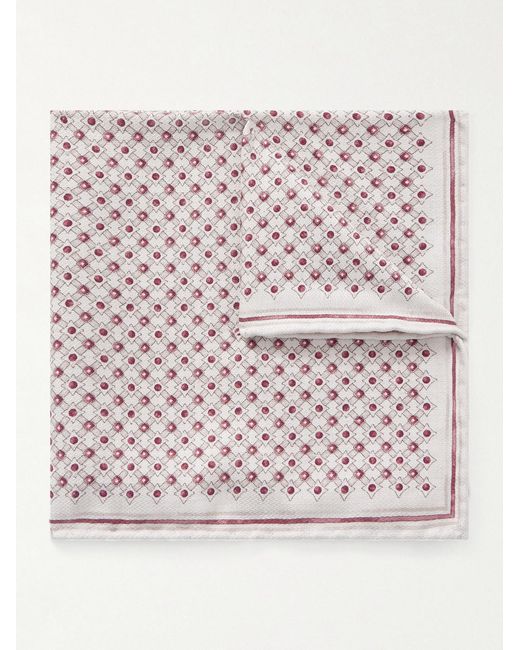 Brunello Cucinelli Pink Printed Silk Pocket Square for men