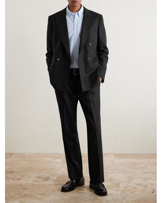 Mr P. Black Double-breasted Cashmere-blend Flannel Suit Jacket for men