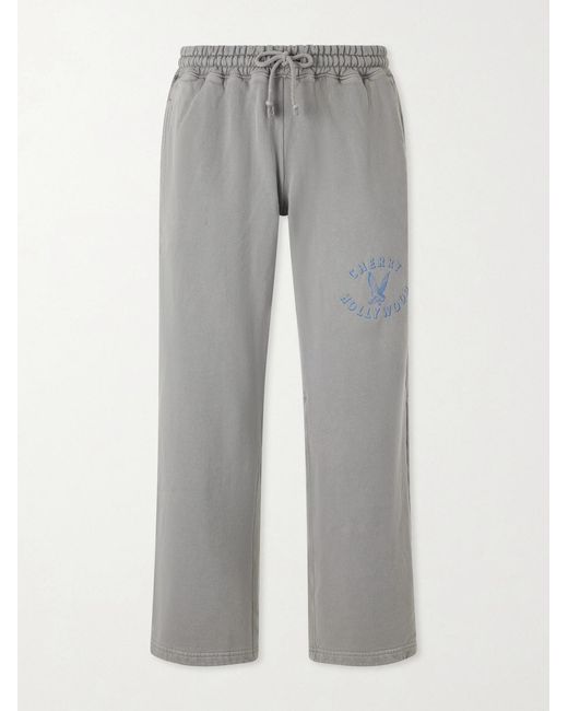 CHERRY LA Gray Wide-Leg Cotton-Fleece Sweatpants for men
