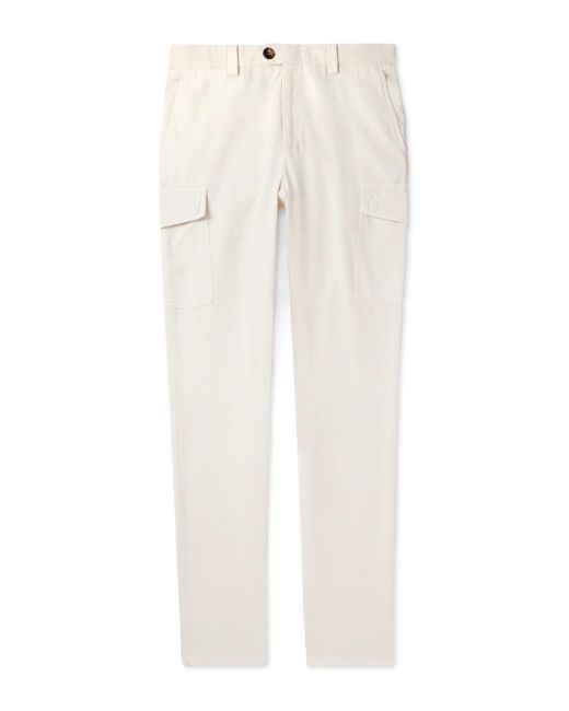 Brunello Cucinelli White Straight-leg Cotton-twill Cargo Trousers for men